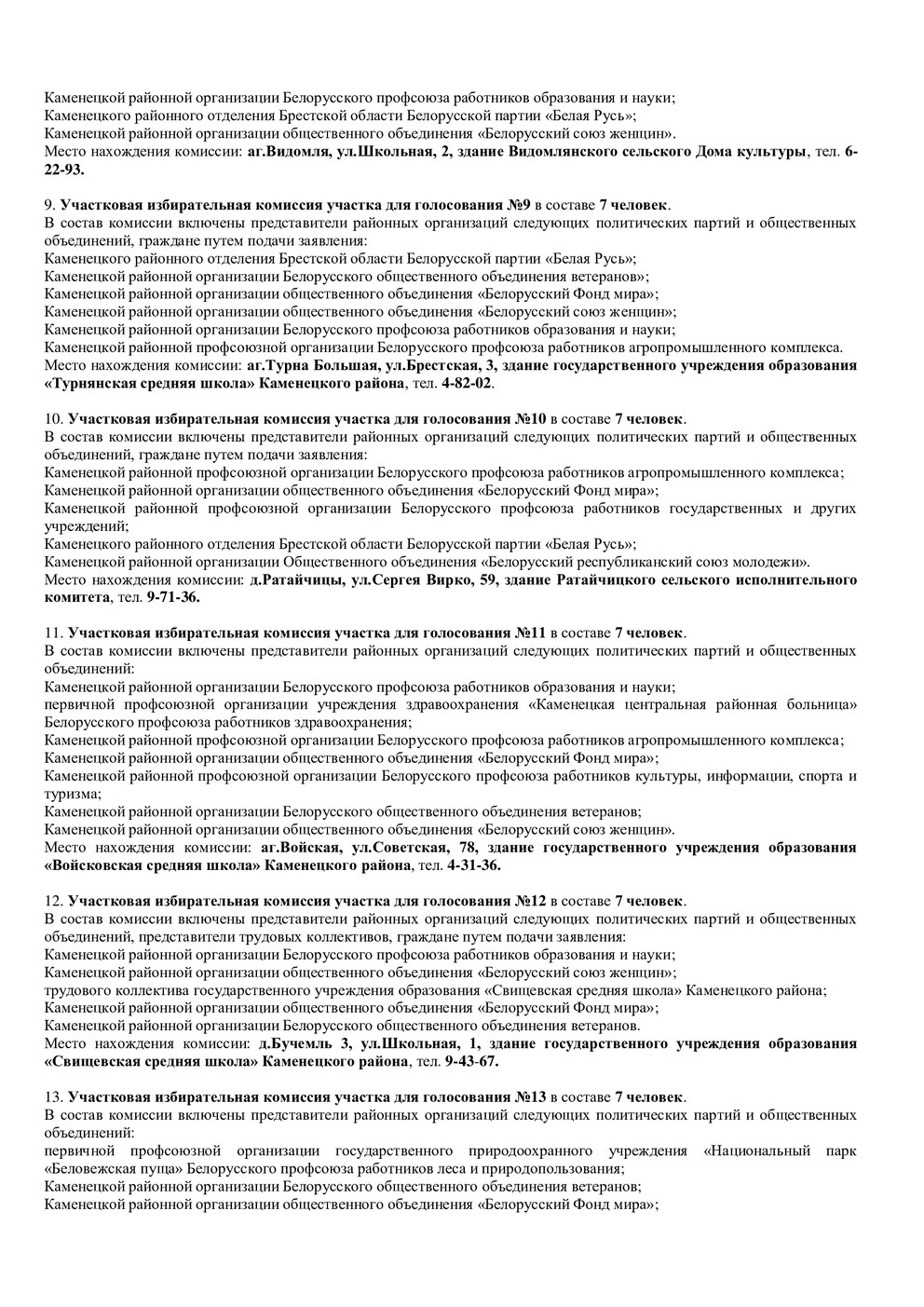 Об образовании участковых избирательных комиссий участков для голосования в  Каменецком районе – KAMENEC.BY инфопортал Каменецкого района